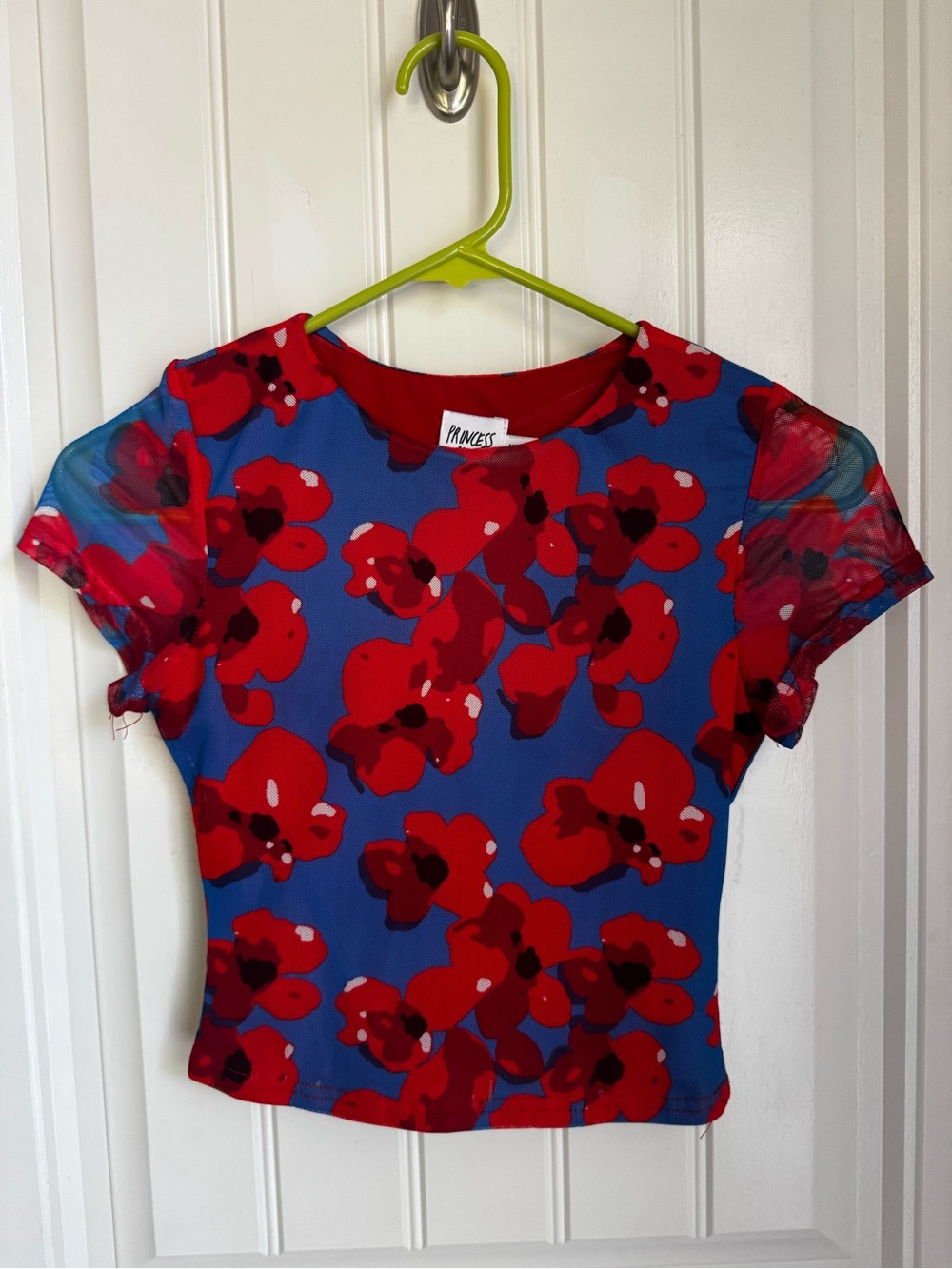 Princess Polly Red Floral Sheer Sleeve Crop Top
